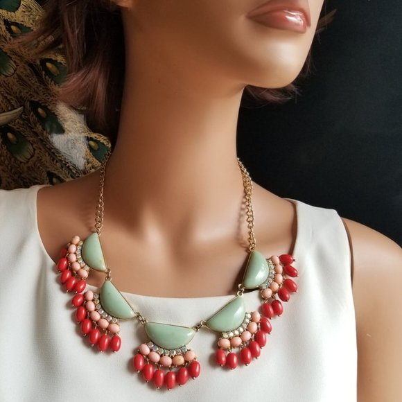 Peach Jeweled Bib Necklace 
